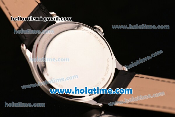 Vacheron Constantin Historiques Chronometre Royal 1907 Miyota Quartz Steel Case with Black Leather Strap Silver Markers and Black Dial - Click Image to Close
